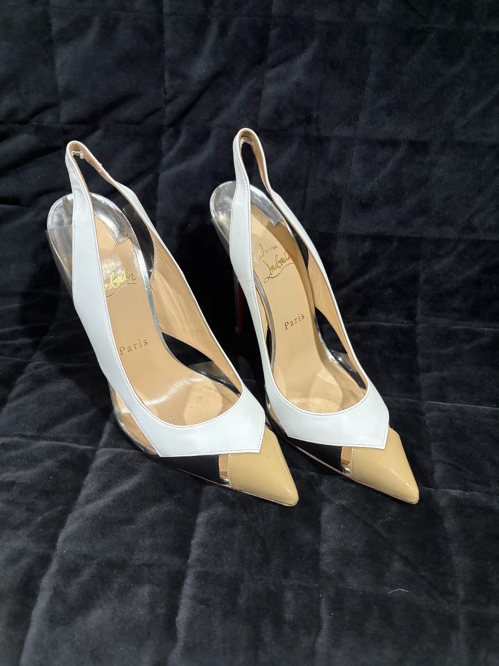 Christian Louboutin Air Chance White and Beige Two-Tone Slingback Pumps
